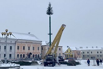 На центральной площади Новогрудка устанавливают новогоднюю ёлку