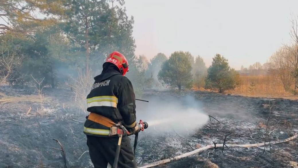 Новогрудские спасатели борются с палом травы в деревне Большая Изва