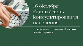 Единый день консультирования населения по вопросам социальной защиты семей с детьми пройдет 16 октября 2024 года